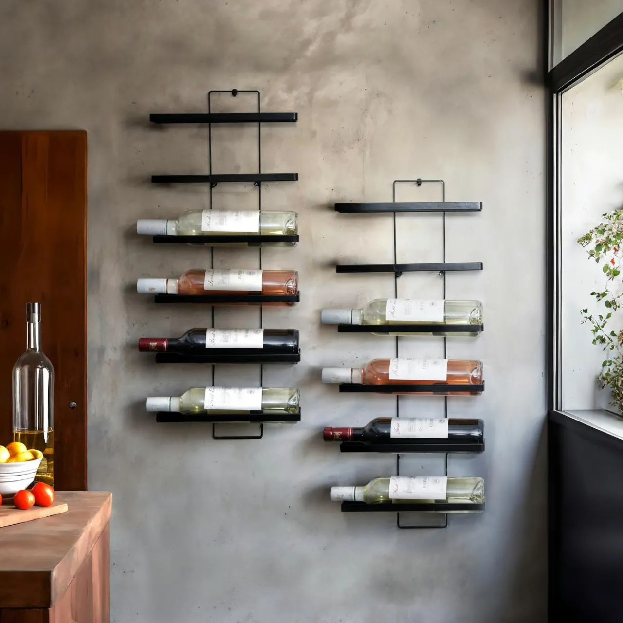 Range Bouteilles|EMINZA Lot de 2 porte-bouteilles muraux métal 12 emplacements (H139 cm) Léo Noir