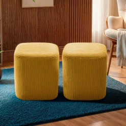 Pouf, Tabouret|EMINZA Lot de 2 poufs en velours (H38 cm) Shan Jaune moutarde