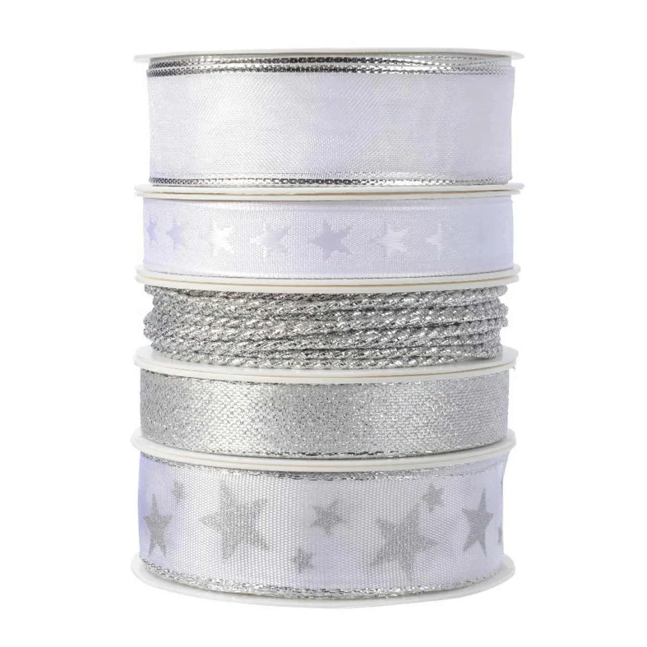 Déco De Table|KAEMINGK Lot de 5 rubans de Noël 3 m - Satin et étoiles Argent