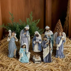 Personnages De Crèche|KAEMINGK Lot de 8 santons (Hauteur 15 cm) de Clémence Bleu