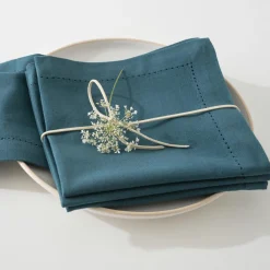 Serviette De Table|ATMOSPHERA Lot de 4 serviettes coton (40 x 40 cm) Chambray Bleu canard