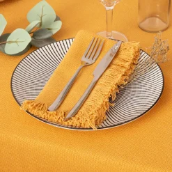 Serviette De Table|ATMOSPHERA Lot de 2 serviettes coton (40 x 40 cm) Maha Jaune ocre