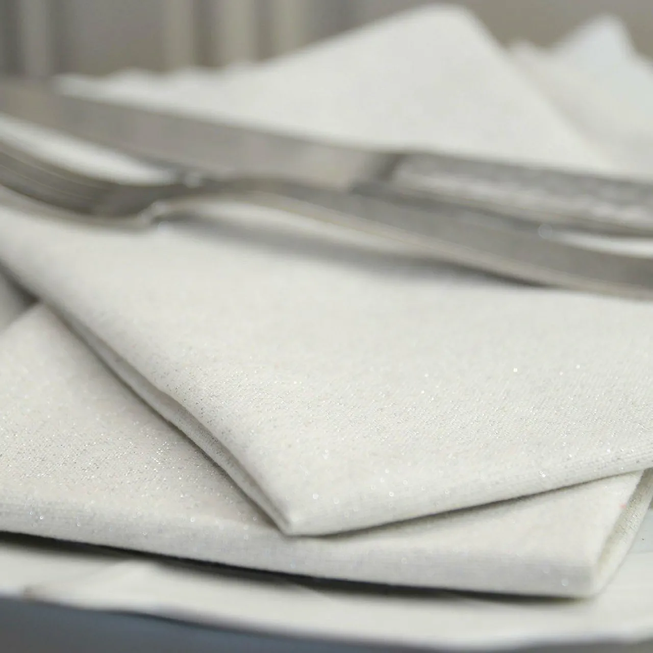 Serviette De Table|L'EFFET PAPILLON Lot de 3 serviettes coton (40 x 40 cm) Etincelle Ecru