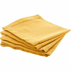Serviette De Table|ATMOSPHERA Lot de 4 serviettes coton (40 x 40 cm) Chambray Ocre Jaune ocre