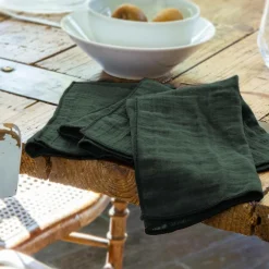 Serviette De Table|EMINZA Lot de 3 serviettes de table gaze de coton (40 x 40 cm) Gaïa Vert sapin