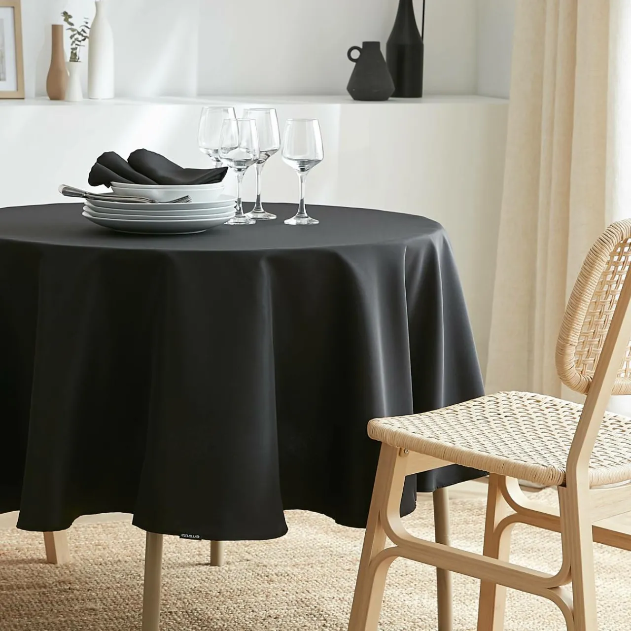 Serviette De Table|EMINZA Lot de 3 serviettes de table polyester (40 x 40 cm) Elise es Noir