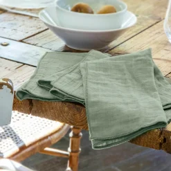Serviette De Table|EMINZA Lot de 3 serviettes gaze de coton (40 x 40 cm) Gaïa Vert Eucalyptus