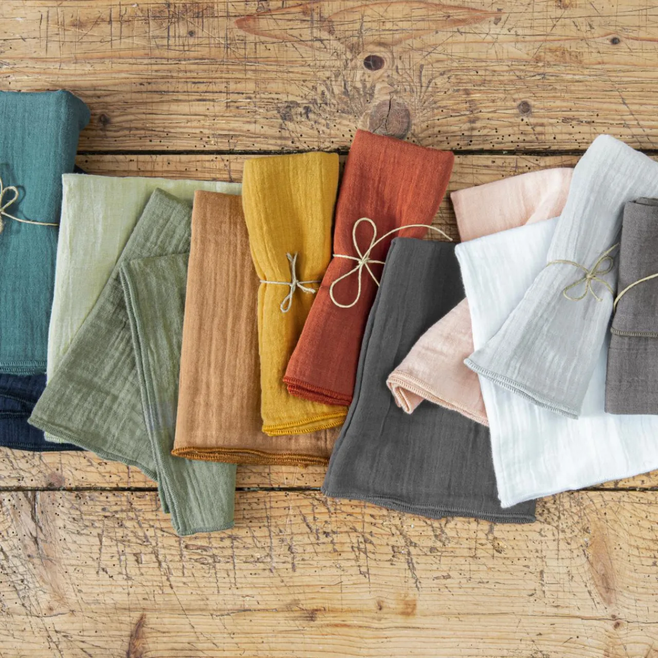 Serviette De Table|EMINZA Lot de 3 serviettes gaze de coton (40 x 40 cm) Gaïa Vert Eucalyptus