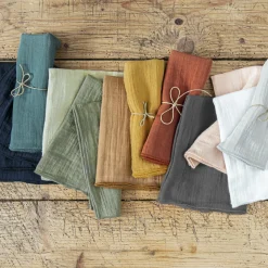 Serviette De Table|EMINZA Lot de 3 serviettes gaze de coton (40 x 40 cm) Gaïa Jaune safran