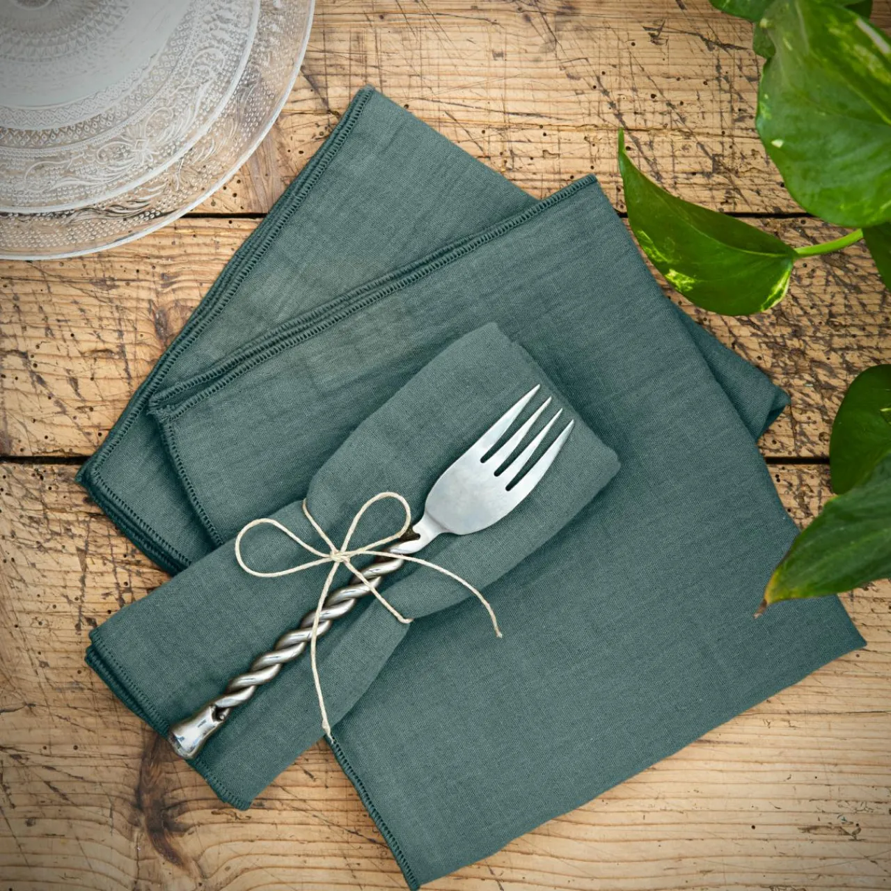 Serviette De Table|EMINZA Lot de 3 serviettes gaze de coton (40 x 40 cm) Gaïa Bleu canard