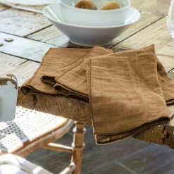 Serviette De Table|EMINZA Lot de 3 serviettes gaze de coton (40 x 40 cm) Gaïa Camel