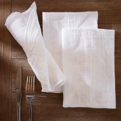 Serviette De Table|EMINZA Lot de 3 serviettes gaze de coton (40 x 40 cm) Gaïa chantilly Blanc