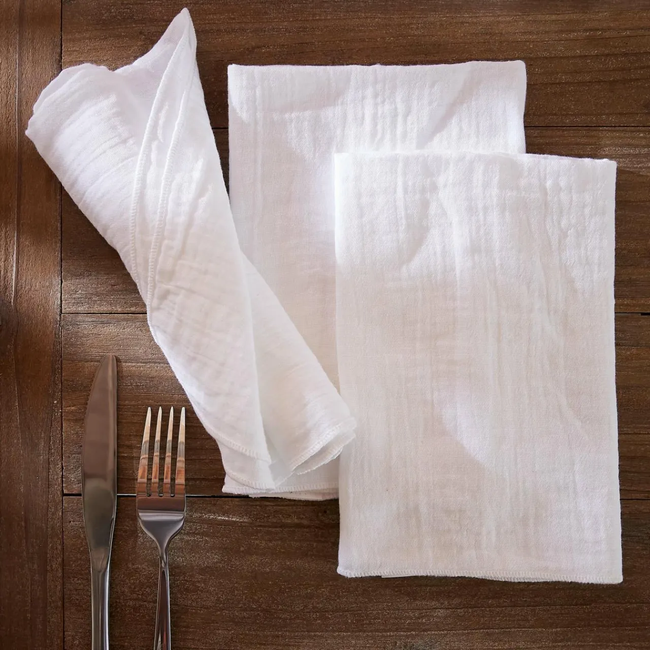 Serviette De Table|EMINZA Lot de 3 serviettes gaze de coton (40 x 40 cm) Gaïa chantilly Blanc