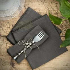 Serviette De Table|EMINZA Lot de 3 serviettes gaze de coton (40 x 40 cm) Gaïa Gris granit Gris foncé