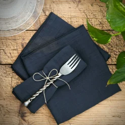 Serviette De Table|EMINZA Lot de 3 serviettes gaze de coton (40 x 40 cm) Gaïa Bleu nuit