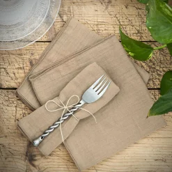 Serviette De Table|EMINZA Lot de 3 serviettes gaze de coton (40 x 40 cm) Gaïa Ficelle