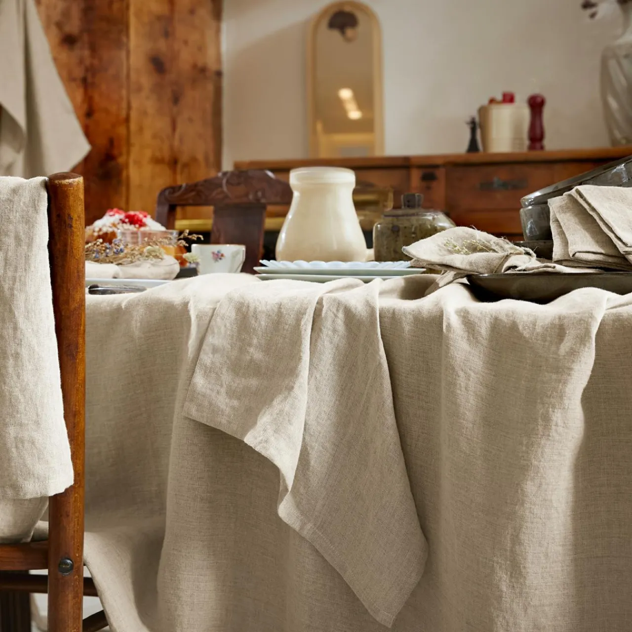 Serviette De Table|EMINZA Lot de 3 serviettes lin lavé (40 x 40 cm) Louise s Beige