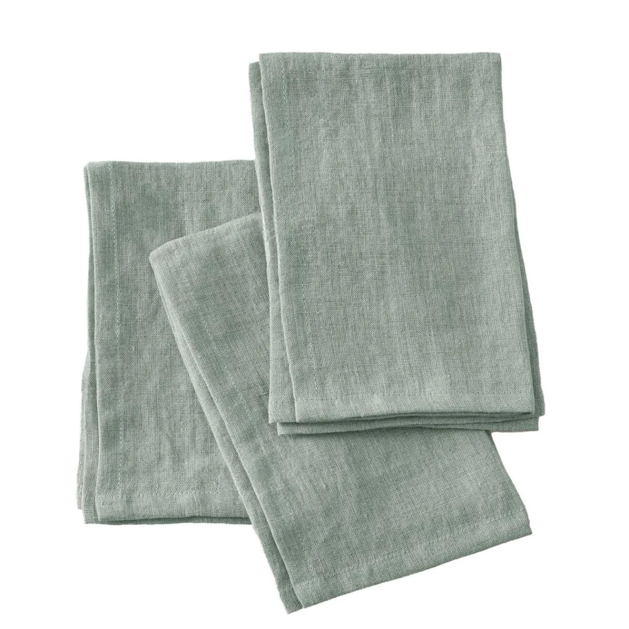 Serviette De Table|EMINZA Lot de 3 serviettes lin lavé (40 x 40 cm) Louise Vert Eucalyptus