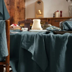 Serviette De Table|EMINZA Lot de 3 serviettes lin lavé (40 x 40 cm) Louise Gris ardoise