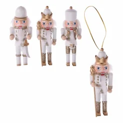 Décoration De Sapin|KOOPMAN Lot de 3 soldats Casse-noisette à suspendre (H12 cm) Cy Blanc Or