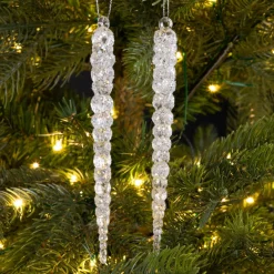 Décoration De Sapin|KAEMINGK Lot de 2 stalactites à suspendre (H14 cm) Glace argenté Transparent