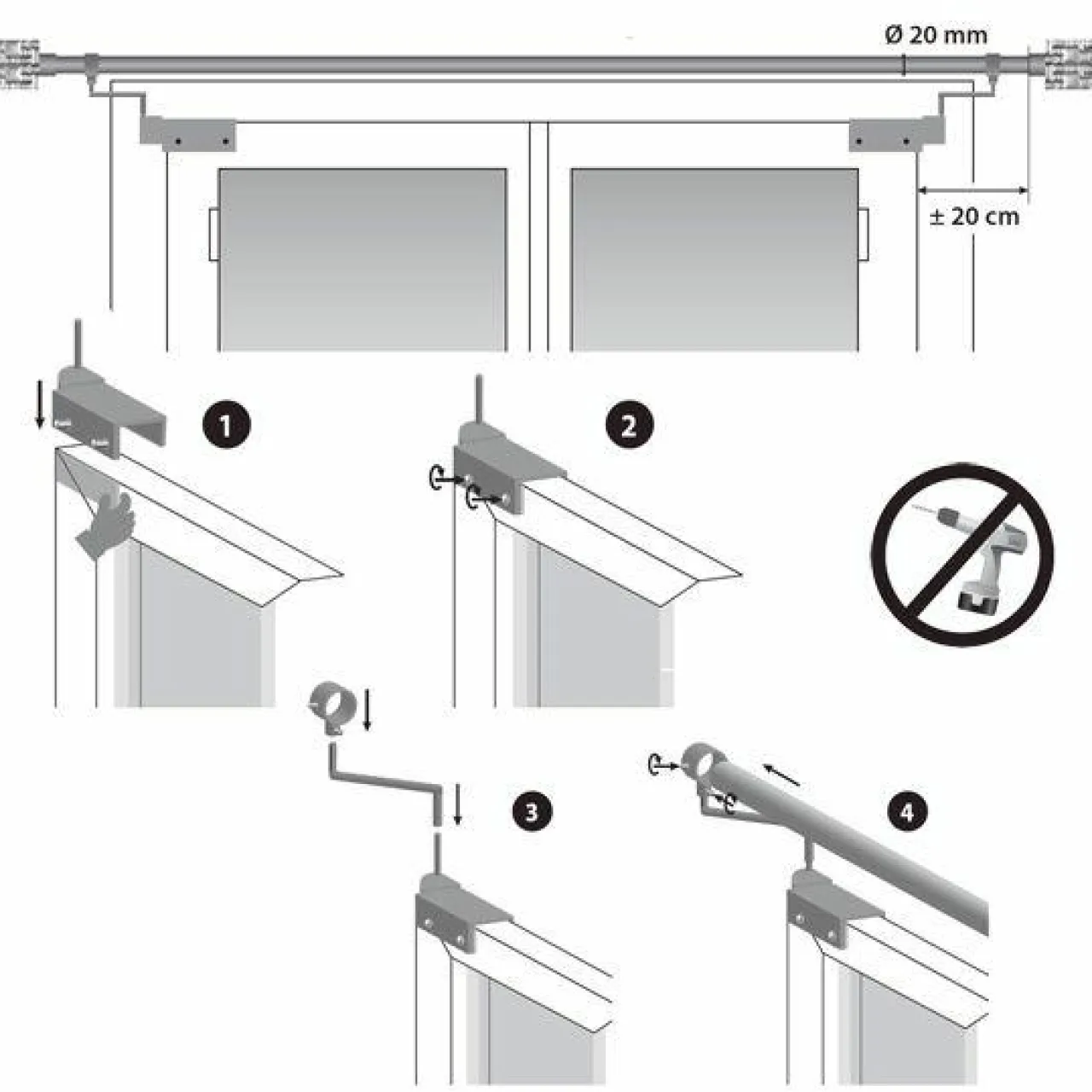 Tringle Voilage Et Support|LUANCE Lot de 2 supports Fix'vit (L180 - D20 mm) Noir