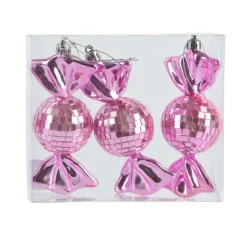 Décoration De Sapin|KAEMINGK Lot de 3 suspensions de Noël (H12 cm) Bonbons disco Rose