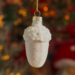 Décoration De Sapin|KAEMINGK Lot de 6 suspensions de Noël en verre (H6 cm) Glands de chêne givré Blanc