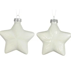 Décoration De Sapin|KAEMINGK Lot de 2 suspensions de Noël en verre (H10 cm) Étoiles Céleste Blanc laine