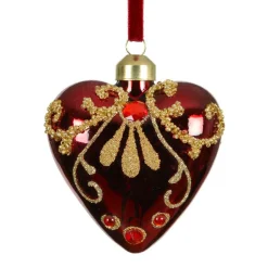 Décoration De Sapin|KAEMINGK Lot de 2 suspensions de Noël en verre (H8 cm) Coeurs précieux pailleté or Bordeaux