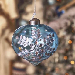 Boule De Noël|KAEMINGK Lot de 2 suspensions de Noël en verre (D100 mm) Éclat de Noël Bleu Ciel