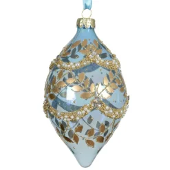 Boule De Noël|Décoration De Sapin|KAEMINGK Lot de 2 suspensions de Noël en verre (H14 cm) Feuillages d'hiver Bleu