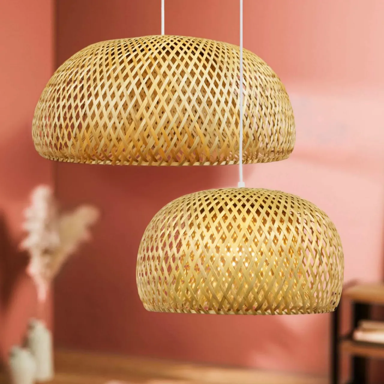 Lampe Suspension|EMINZA Lot de 2 suspensions en bambou (D61-D39 cm) Manacor Naturel