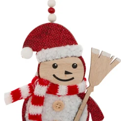 Décoration De Sapin|JJA Lot de 2 suspensions en bois (H12 cm) Balais de Noël et Rouge Naturel