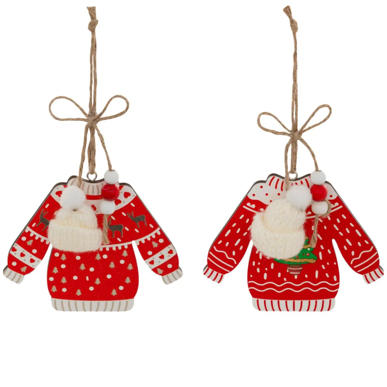 Décoration De Sapin|JJA Lot de 2 suspensions en bois (H12 cm) Pull de Noël et blanc Rouge