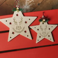 Décoration De Sapin|KAEMINGK Lot de 2 suspensions en feutrine (D25-D19 cm) Étoiles douces Naturel