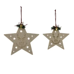 Décoration De Sapin|KAEMINGK Lot de 2 suspensions en feutrine (D25-D19 cm) Étoiles douces Naturel