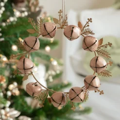 Décoration De Sapin|KAEMINGK Lot de 2 suspensions en métal (D19 cm) Couronne de clochettes et or Rose