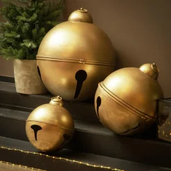 Personnage, Objet Grand Format|KAEMINGK Lot de 3 Suspensions Géantes de Noël en métal (D52-42-31 cm) Grisons vieilli Or