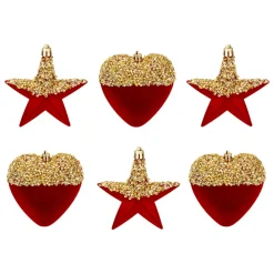 Décoration De Sapin|JJA Lot de 6 suspensions (H15 cm) Cœurs et étoiles paillettes Rouge et Or