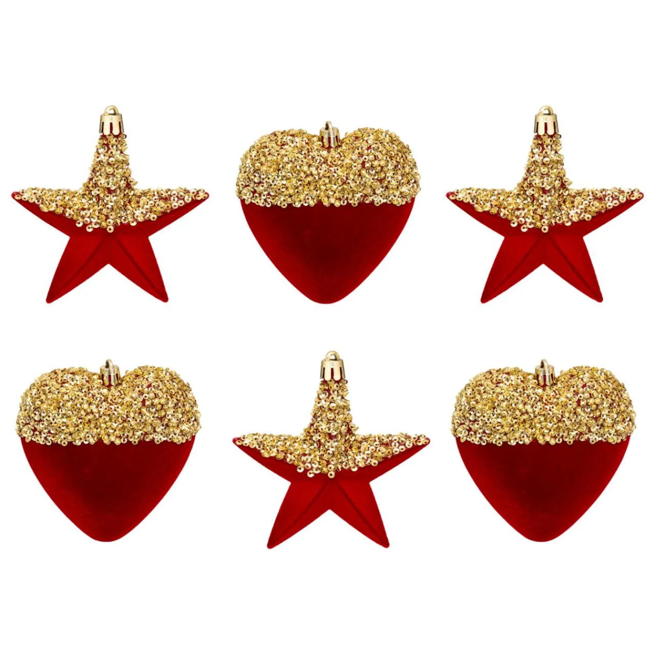 Décoration De Sapin|JJA Lot de 6 suspensions (H15 cm) Cœurs et étoiles paillettes Rouge et Or