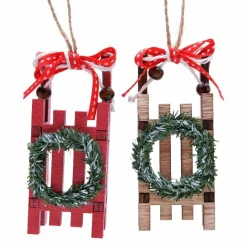 Décoration De Sapin|KAEMINGK Lot de 2 suspensions (H10 cm) Luges Couronne d'hiver Rouge