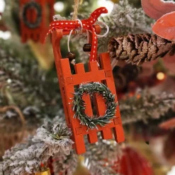 Décoration De Sapin|KAEMINGK Lot de 2 suspensions (H10 cm) Luges Couronne d'hiver Rouge