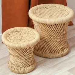 Table D'Appoint|ATMOSPHERA Lot de 2 tables d'appoint (H38-H30 cm) Corde naturelle Beige
