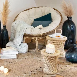 Table D'Appoint|ATMOSPHERA Lot de 2 tables d'appoint (H38-H30 cm) Corde naturelle Beige