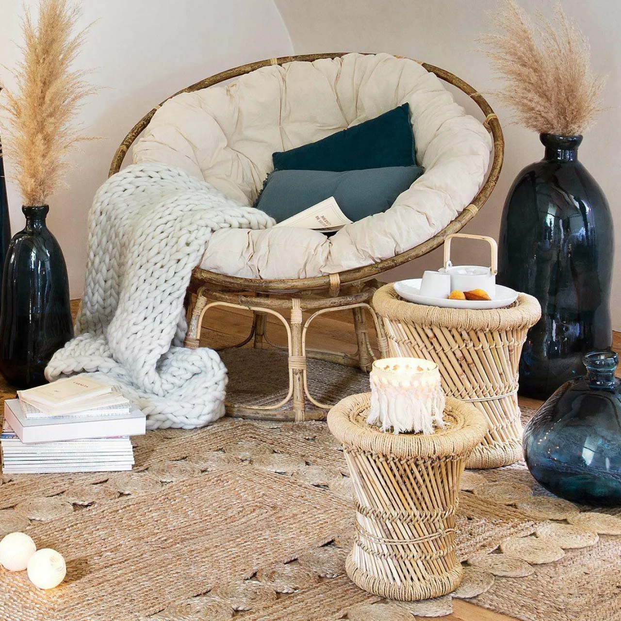 Table D'Appoint|ATMOSPHERA Lot de 2 tables d'appoint (H38-H30 cm) Corde naturelle Beige