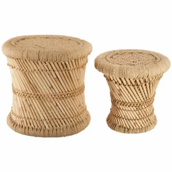 Table D'Appoint|ATMOSPHERA Lot de 2 tables d'appoint (H38-H30 cm) Corde naturelle Beige