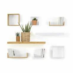 Étagère Murale|ATMOSPHERA Lot de 3 étagères bambou (H15-20-25 cm) Cube Fixy Naturel Bois