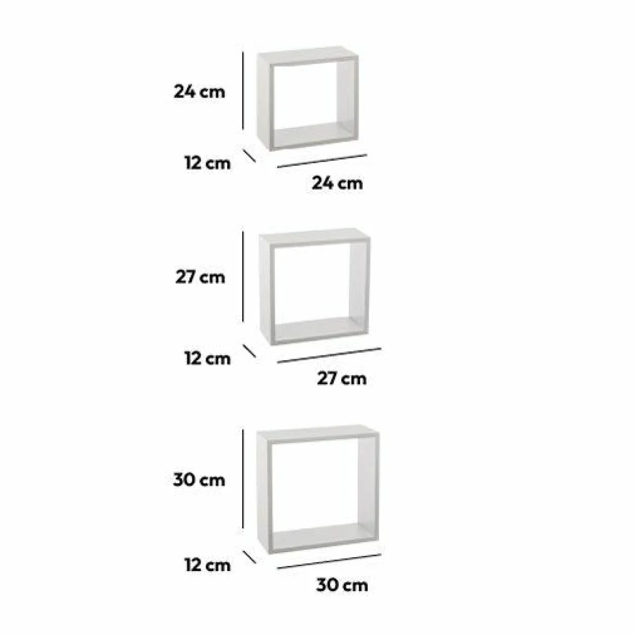 Étagère Murale|ATMOSPHERA Lot de 3 étagères bois (H24-27-30 cm) Cube Blanc