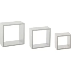 Étagère Murale|ATMOSPHERA Lot de 3 étagères bois (H15-20-25 cm) Cube Blanc